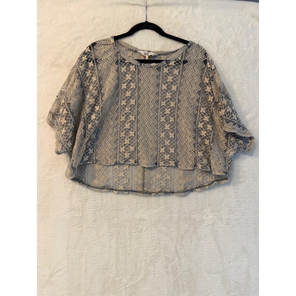 Black Poppy Womens Medium Blue Floral Lace Crop Top High‎ Low Boho Sheer Blouse